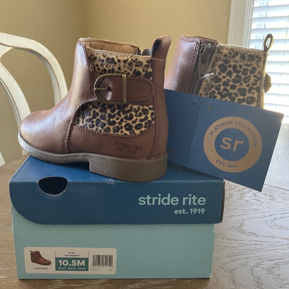 NEW Stride Rite Platinum Collection Ivy Tan Leopard Toddler Girl 10.5M Boots